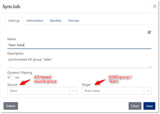 DynamicSync - Specify source and target group in Azure AD