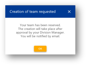 Approval workflow for team creation