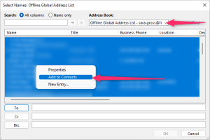 Global address list: Add to contacts