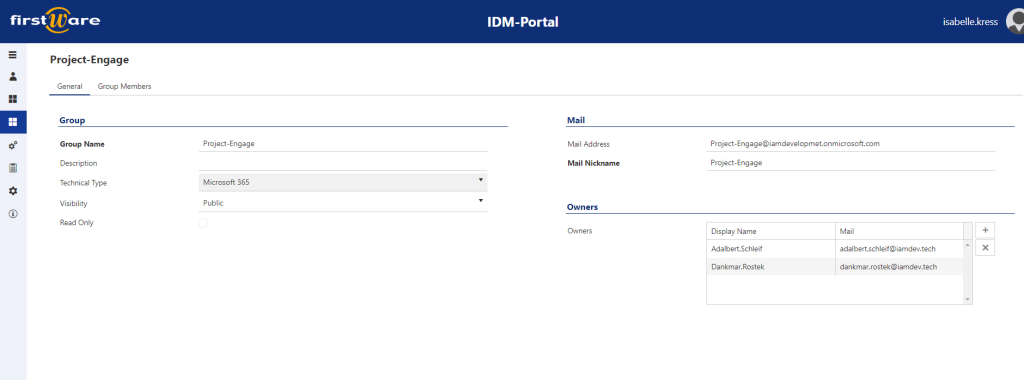 RealGroup used in FirstWare IDM-Portal