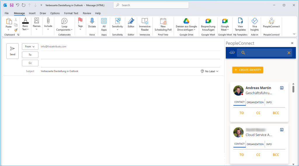 PeopleConnect 2.2 integrated in Outlook