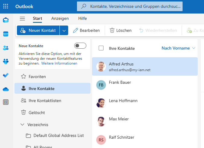 Kontakte synchronisieren - Outlook-Kontakte